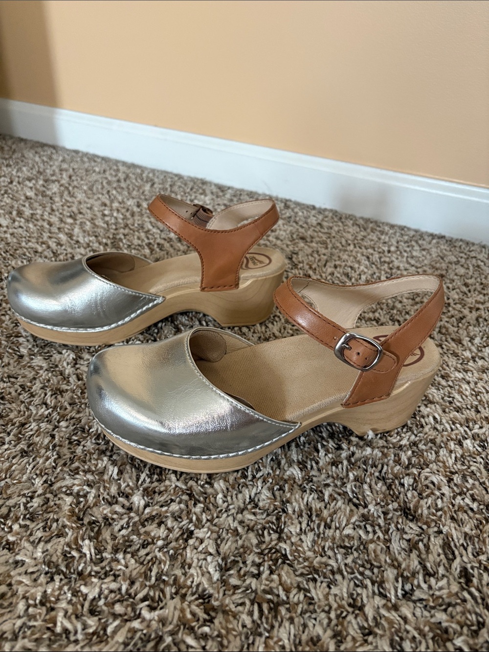 Dansko Sam Silver and Tan Mary Janes